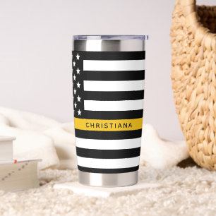 Custom 911 Dispatcher USA Flag Thin Gold Line Insulated Tumbler
