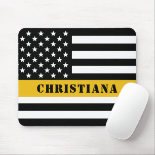 Custom 911 Dispatcher USA Flag Thin Gold Line Mouse Mat