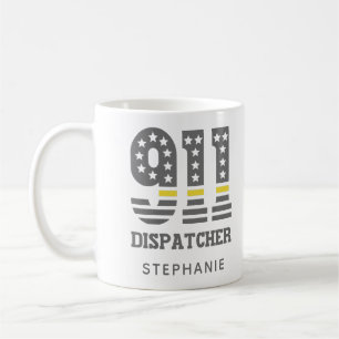 Custom 911 Dispatcher USA Flag Thin Yellow Line Coffee Mug