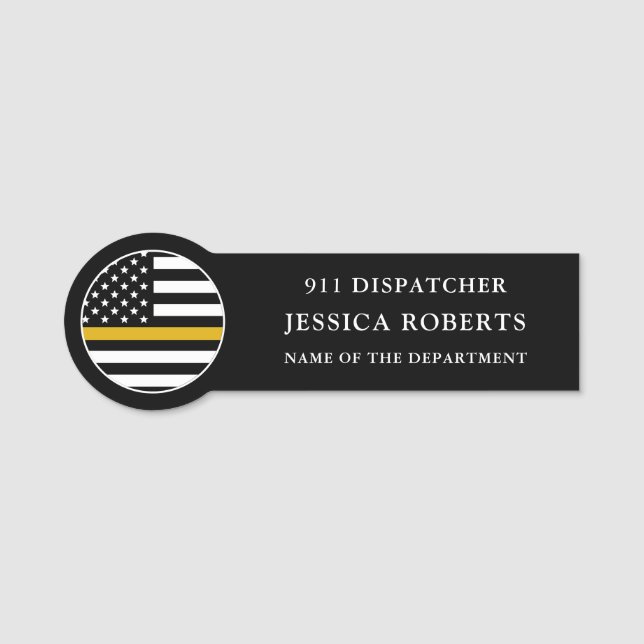 Custom 911 Emergency Dispatcher Thin Gold Line Name Tag (Front)