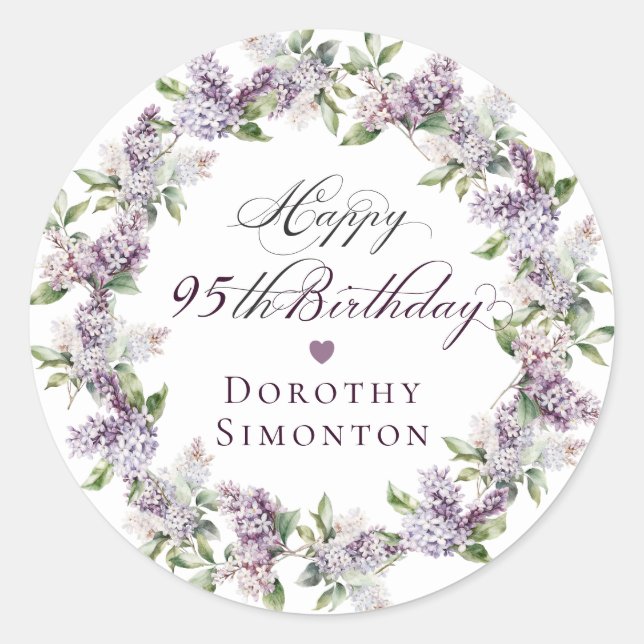Custom 95th Birthday Purple Lilac Envelope Seal (Front)