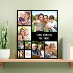 Custom 9 Photo Collage Black Faux Canvas Print<br><div class="desc">A custom photo collage faux canvas print featuring 9 photos of family,  pets,  memories,  events,  your photography,  etc. and one or two lines of text in simple white typography against a black background. The colours of the background and text can be changed by editing in the design tool.</div>
