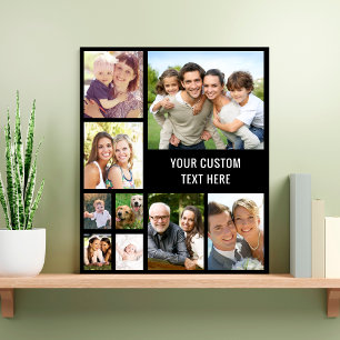 Custom 9 Photo Collage Black Faux Canvas Print