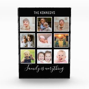 Custom 9 Photo Collage Family Name Black Block