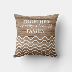 Custom 9 Photo Collage Family Quote Natural Wood Cushion