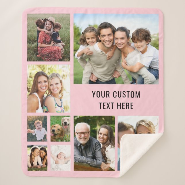 Custom 9 Photo Collage Pink Sherpa Blanket (Front)