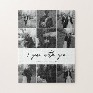 Custom 9-Photo Couple 1 Year Anniversary Jigsaw Puzzle