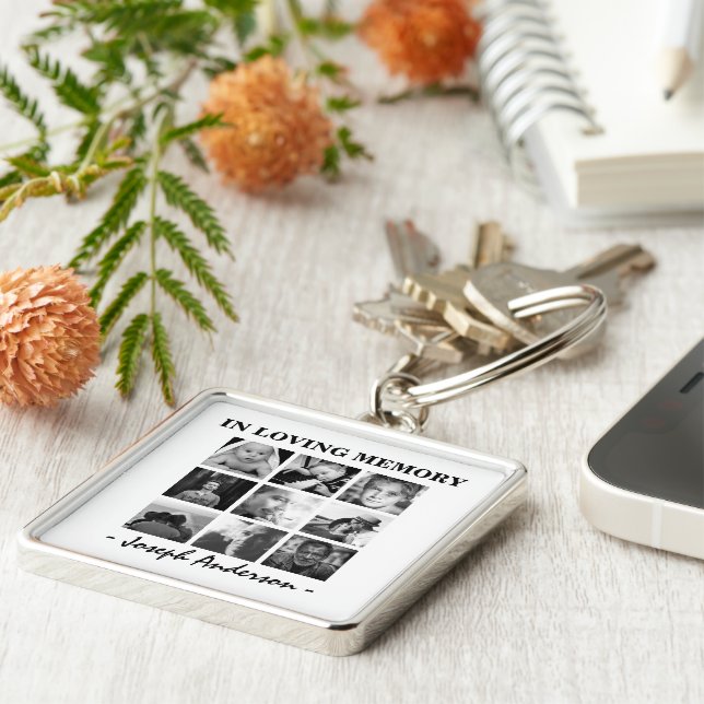 Custom 9 Photo Remembrance In Loving Memory Key Ring (Side)