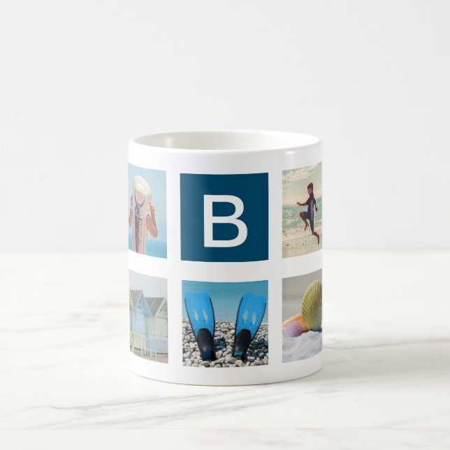 Custom 9 Photo Squares Collage Monogram Coffee Mug (Center)