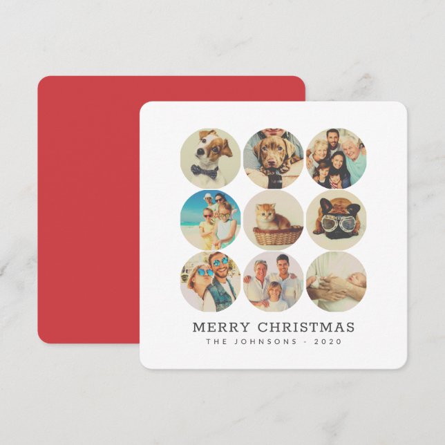 Custom 9 Photos Modern Family & Pet Memories Holiday Card (Front/Back)