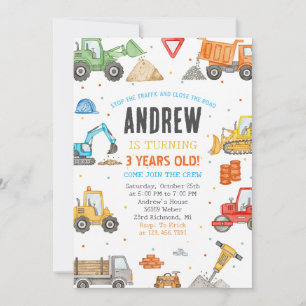 Custom A Modern Construction Birthday Party Invitation