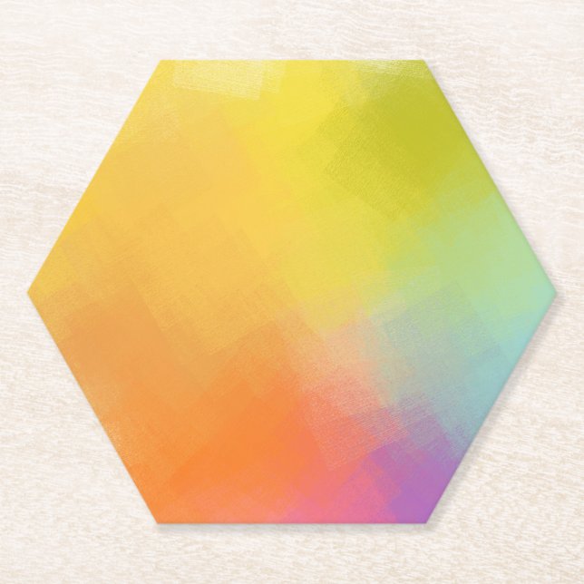 Custom Abstract Art Yellow Pink Red Blue Green Paper Coaster (Front)