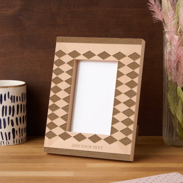Custom Abstract Diamond Engraved Wood Frame (Left)