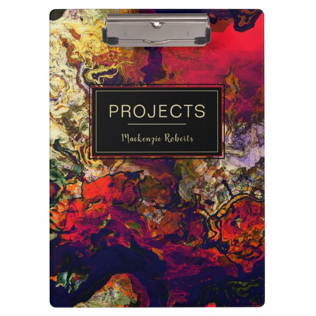 Custom Abstract Evening Red Cream & Midnight Swirl Clipboard (Front)
