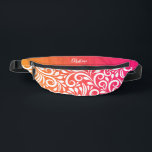 Custom Abstract Floral Elegant Ombre Pink Orange Bum Bags<br><div class="desc">This unique fanny pack design is fun & colourful. The background consists of an abstract white floral pattern and an eye-catching orange & pink ombre gradient pattern. Add a custom name in stylish white script with the simple-to-use template. Font type may be further customised in the design tool area. Contact...</div>