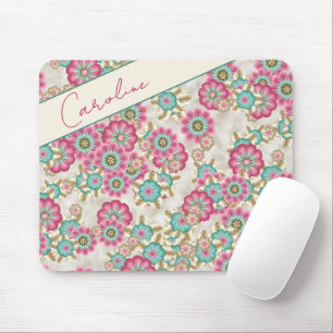 Custom Abstract Japanese Flowers Art Pattern Mouse Mat