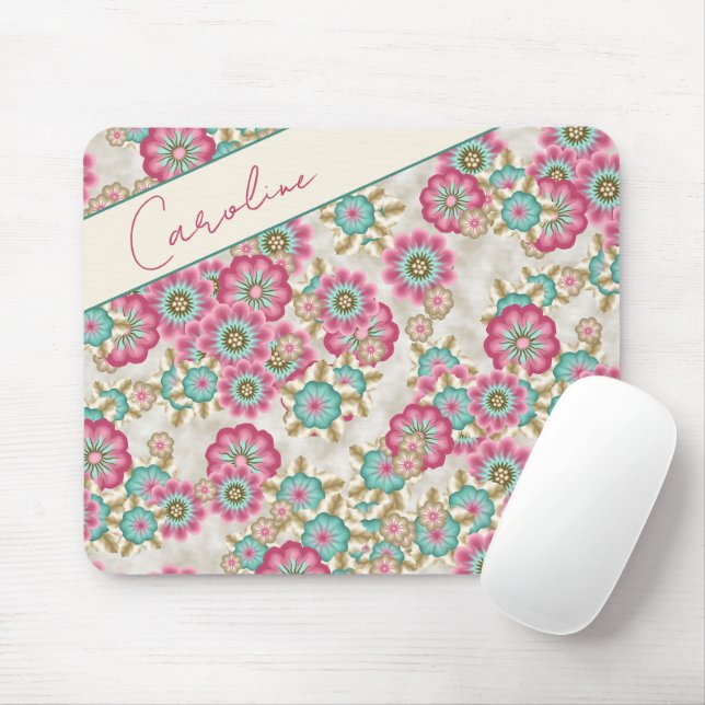 Custom Abstract Japanese Flowers Art Pattern Mouse Mat (With Mouse)