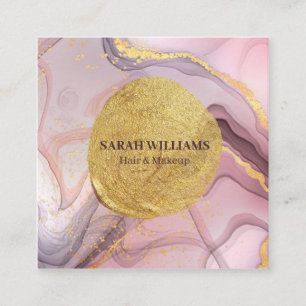 Custom Abstract Lilac Pink Marble Gold & Glitter  Square Business Card