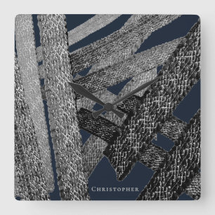 Custom Abstract Navy Blue Black Gray Stripes Men Square Wall Clock