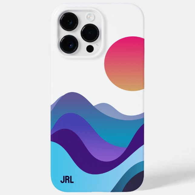 Custom Abstract Ocean Waves Sun Minimal Neon White Case-Mate iPhone Case (Back)