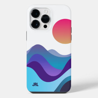 Custom Abstract Ocean Waves Sun Minimal Neon White iPhone 14 Pro Max Case