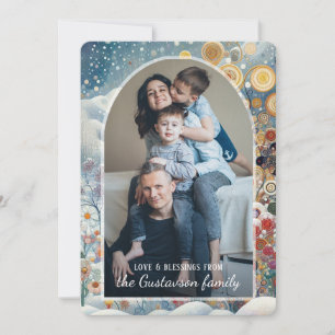 Custom Abstract Snowflakes Floral Holiday Wreath Card