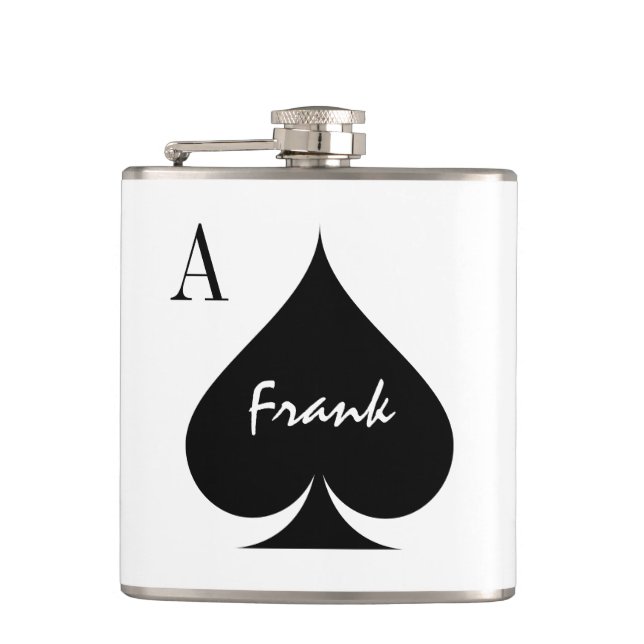 Custom Ace of spades playing card suit drink flask (Front)