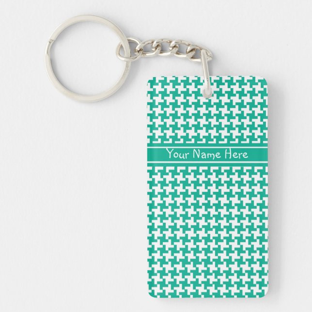 Custom Acrylic Keychain, Emerald Dogtooth Check Key Ring (Front)