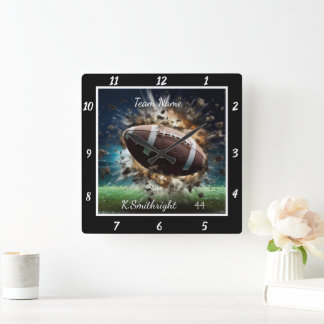 Custom Action Football Square Wall Clock