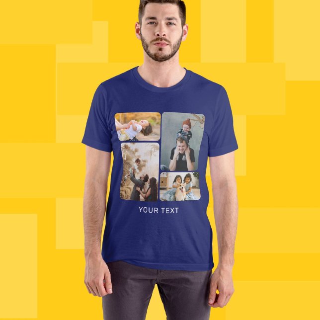 Custom Add 4 Photo Collage and Text T-Shirt (Creator Uploaded)