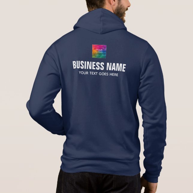 Custom Add Logo Double Sided Design Mens Navy Blue Hoodie (Back)