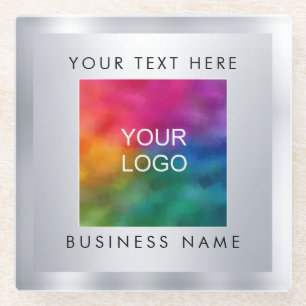 Custom Add Logo Here Silver Look Template Glass Coaster