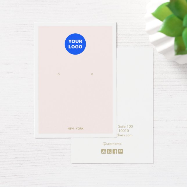 Custom Add Logo Light Pale Pink Earring Display (Desk)