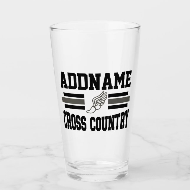 Custom ADD NAME Cross Country Runner Running Team Glass (Front)