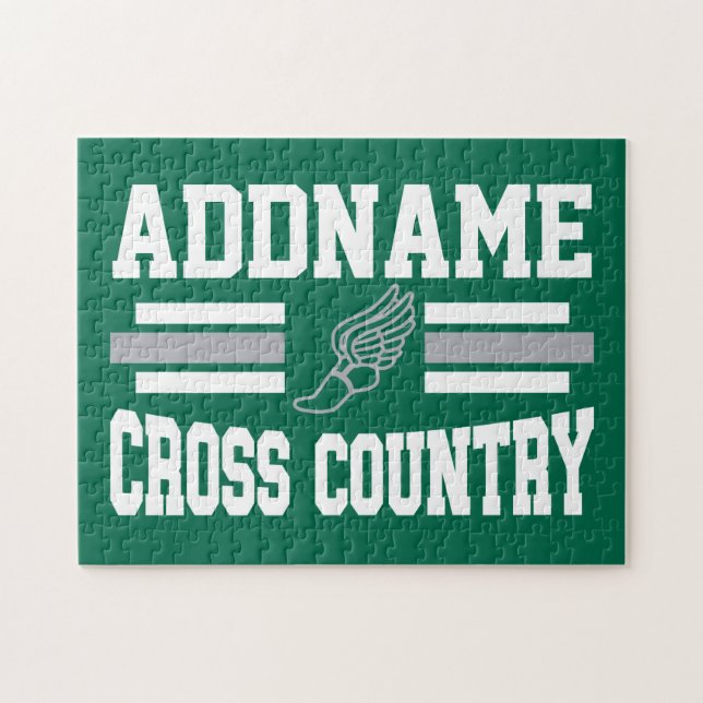 Custom ADD NAME Cross Country Runner Running Team Jigsaw Puzzle (Horizontal)