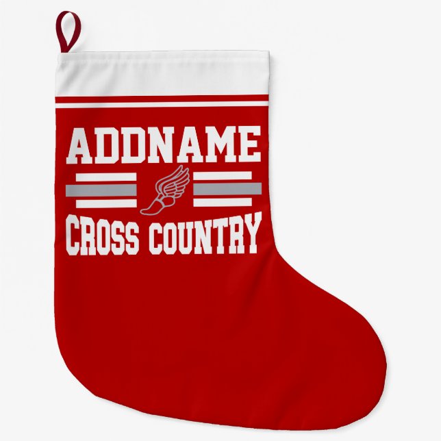 Custom ADD NAME Cross Country Runner Running Team Large Christmas Stocking (Front)