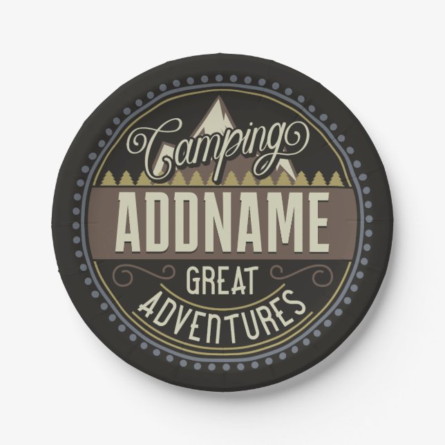 Custom ADD NAME Family Camp Trip Camping Reunion Paper Plate (Front)