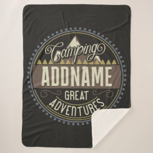 Custom ADD NAME Family Camp Trip Camping Reunion Sherpa Blanket