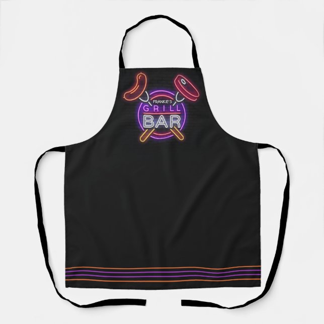 Custom ADD NAME Neon Barbeque Grill Bar BBQ Apron (Front)
