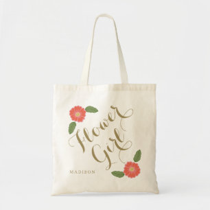 Custom add name personalised flower girl gift tote bag