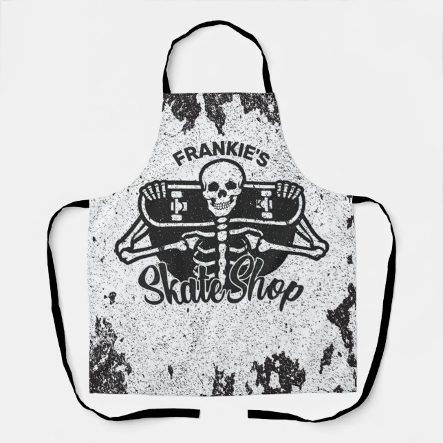Custom ADD NAME Skull Skateboard Skate Shop Apron (Front)