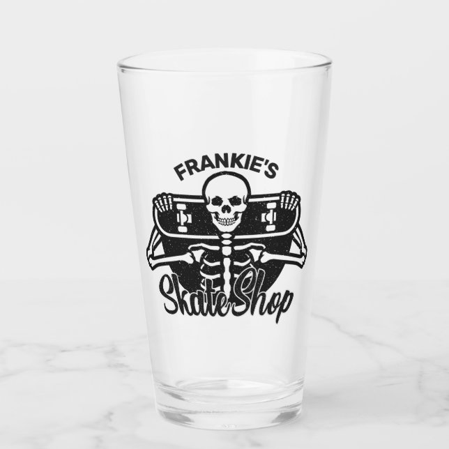 Custom ADD NAME Skull Skateboard Skate Shop Glass (Front)