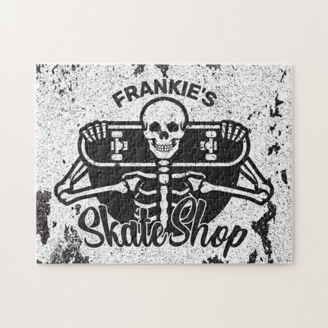 Custom ADD NAME Skull Skateboard Skate Shop Jigsaw Puzzle (Horizontal)