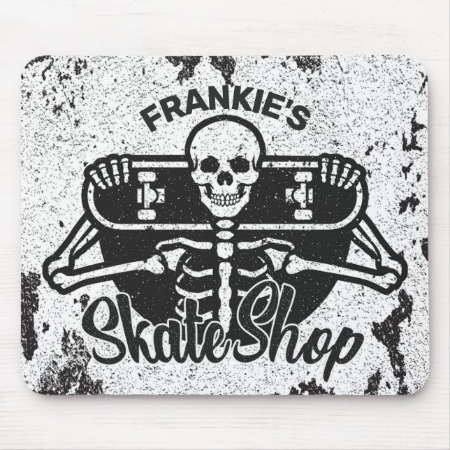 Custom ADD NAME Skull Skateboard Skate Shop Mouse Mat (Front)