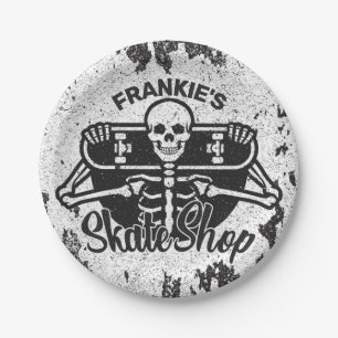 Custom ADD NAME Skull Skateboard Skate Shop Paper Plate