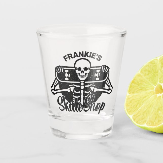 Custom ADD NAME Skull Skateboard Skate Shop Shot Glass (Front)