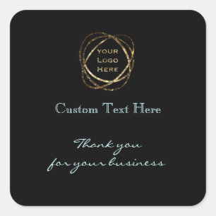 Custom Add Own Logo Modern Elegant Aqua on Black Square Sticker