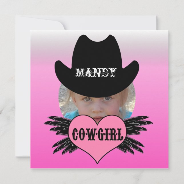 Custom Add Photo Cowgirl Birthday Invitation (Front)