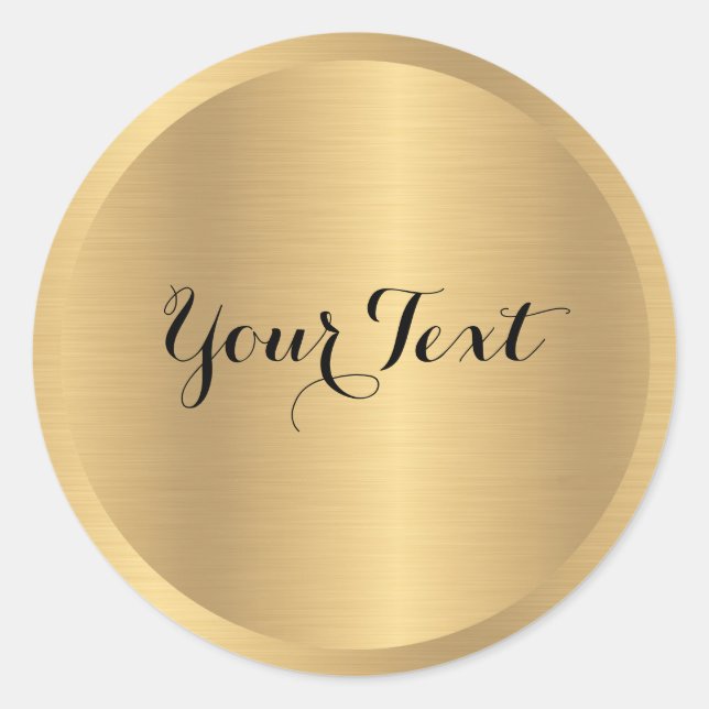 Custom Add Text Faux Gold Metallic Look Template Classic Round Sticker (Front)