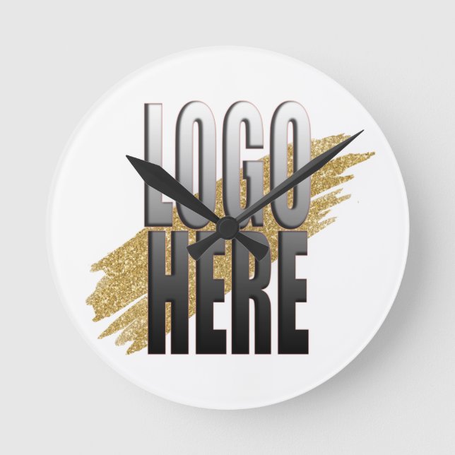 Custom Add your Logo Here on Modern White Round Clock (Front)
